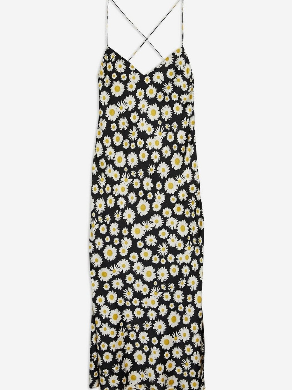 Topshop Daisy Print Maxi Slip Dress - Black/White/Yellow